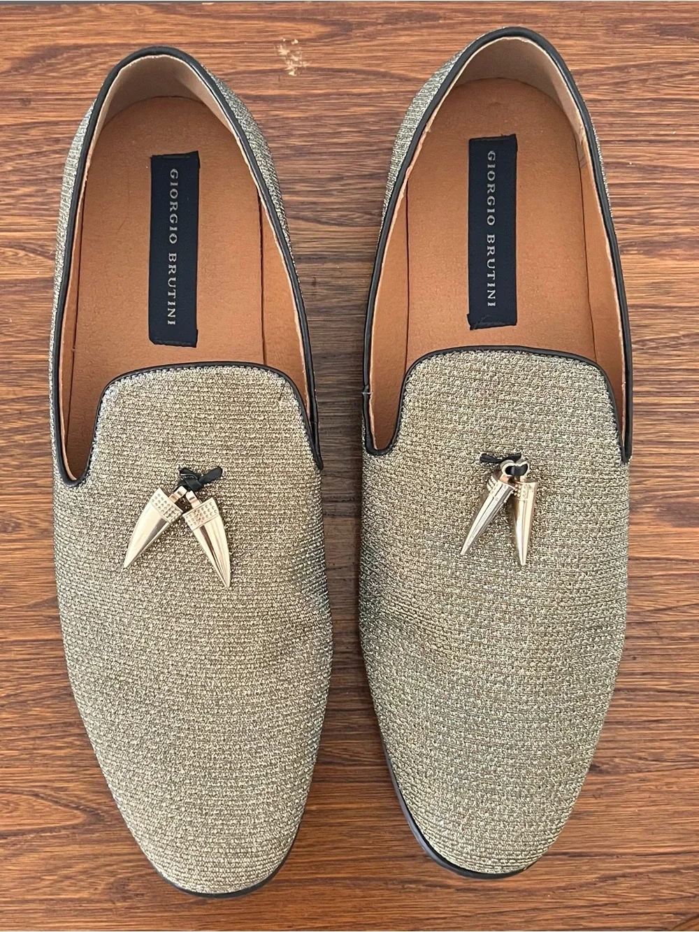 Giorgio Brutini Metallic Gold Slip-On Loafers with Tassel Accent
